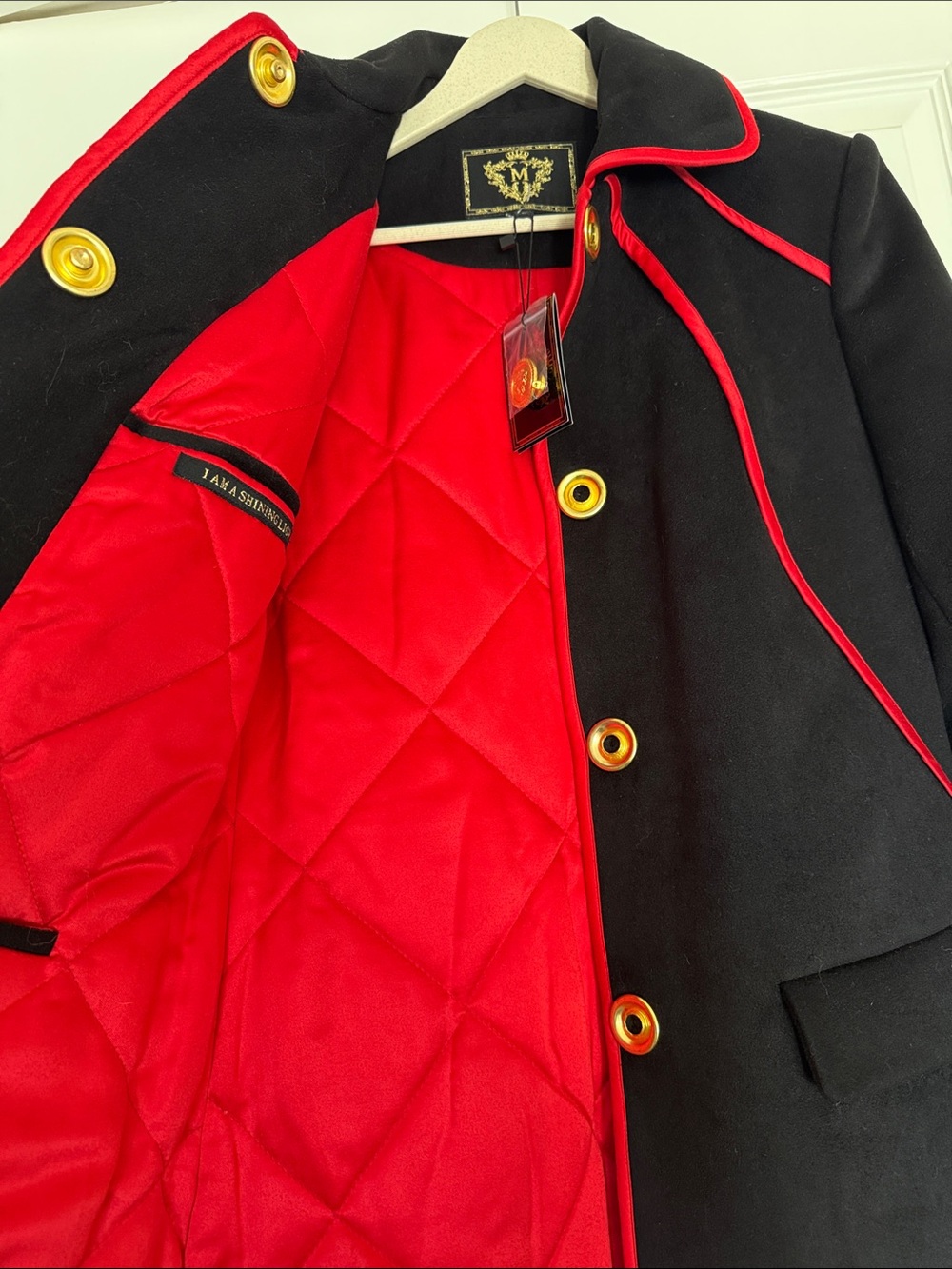 Manon Baptiste Black Trench Coat with Red Trim - Picture 3 of 5